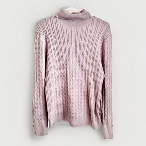 Zesica Pink Cable Knit Turtleneck Sweater Gold Button Cuffs Size M